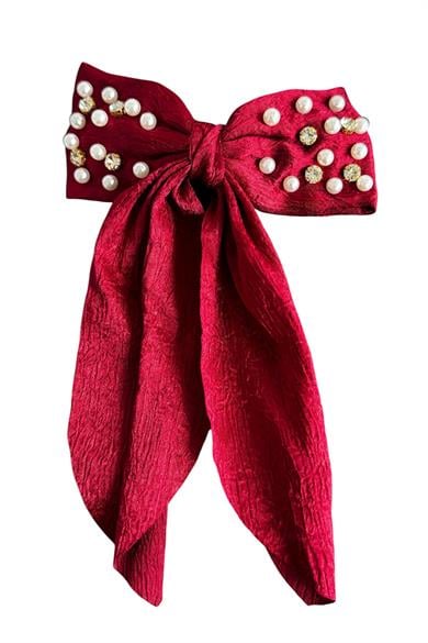 Kırmızı Renk Kurdele Figürlü İnci Ve Taş Detaylı Otomat Toka