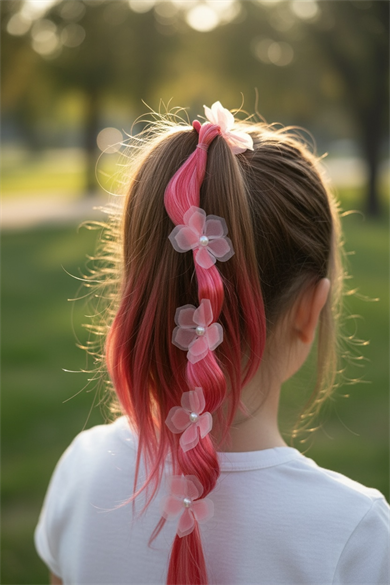 Kırmızı Renk Çiçek Figürlü Saç Detaylı Lastik Toka