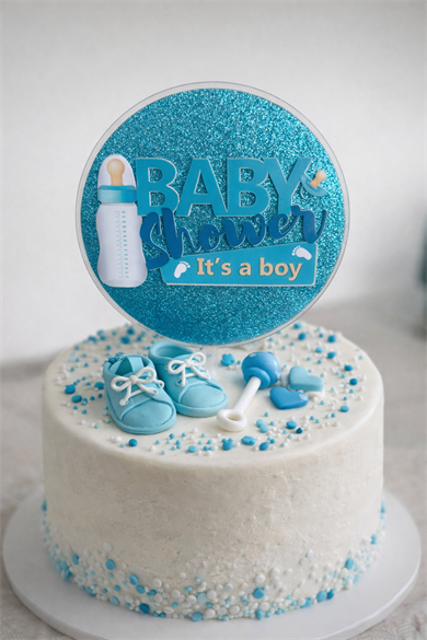 Mavi Renk Baby Shower Pasta Süsü