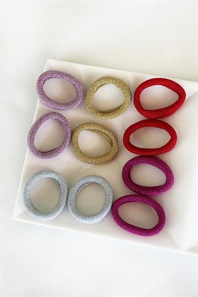 10lu Karışık Renk Simli Havlu Lastik Toka