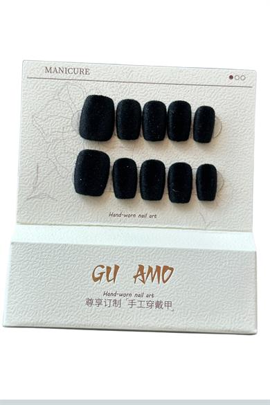 10lu Siyah Renk Kadife Takma Tırnak Set (Yapıştırıcılı)