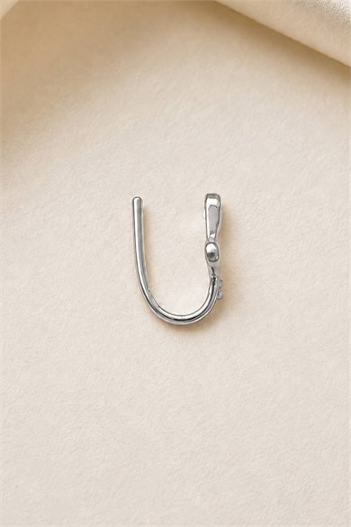 Gümüş Renk Yaprak Detaylı Cerrahi Çelik Deliksiz Kulak/Burun Piercing 