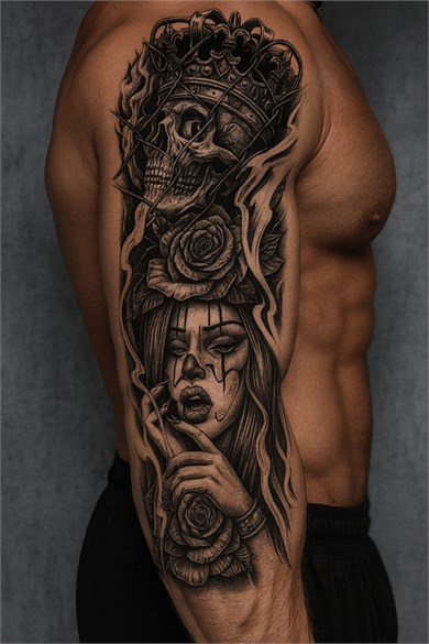 Kız Kurukafa Kol Sonradan Kararan Yarı Kalıcı Geçici Dövme Tattoo