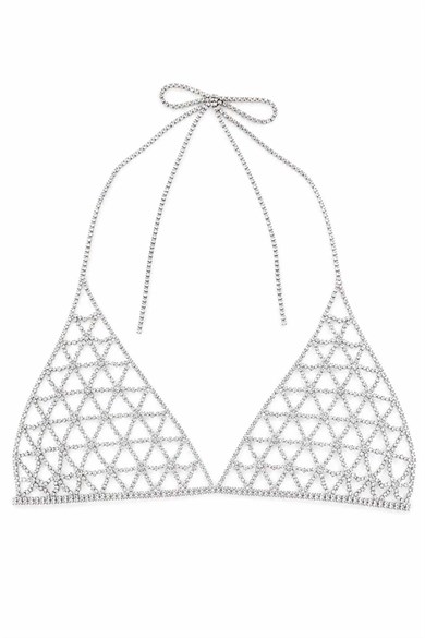 Gümüş Renk Taş Detaylı Bikini Üstü /Bralet /Vücut Aksesuarı