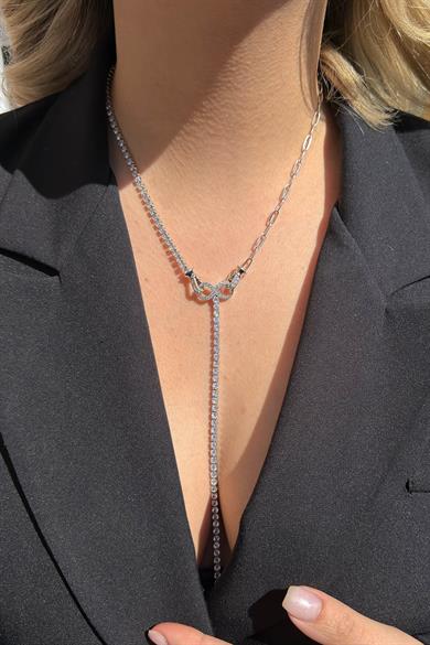 Gümüş Renk Taş Detaylı 14K Altın Kaplama Kolye