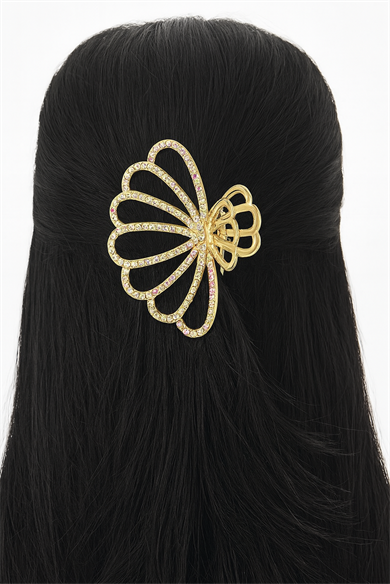 Altın Renk Deniz Kabuğu Figürlü Hologramlı Taşlı Metal Mandal Toka