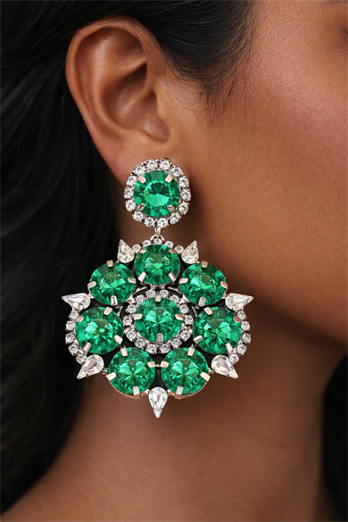 Gümüş Renk Taş Detaylı Tasarım Küpe(Çift)