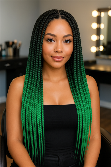 Yeşil Siyah İki Renk Ombreli Afrika Zenci Örgüsü Box Braid Sentetik Saç 60cm 100gr