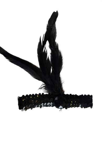 Siyah Renk Tüy Figürlü Charleston Saç Bandı