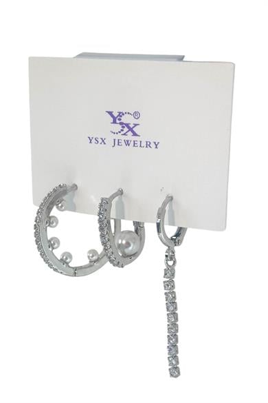 Gümüş Renk İnci Detaylı 3lü YSX Küpe Set
