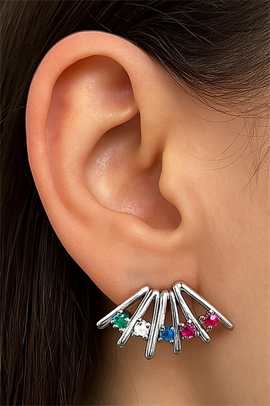 Gümüş Renk Taş Detaylı YSX Küpe (Çift)