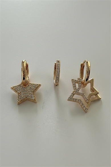 Altın Renk Yıldız Figürlü 3lü Ysx Küpe Set