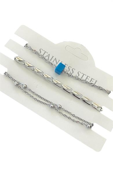 Gümüş Renk 3lü Çelik Bileklik Set