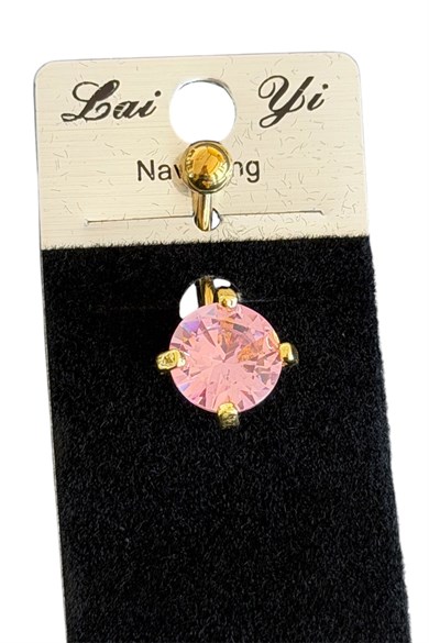 Altın Renk Pembe Taşlı Cerrahi Çelik Göbek Piercing