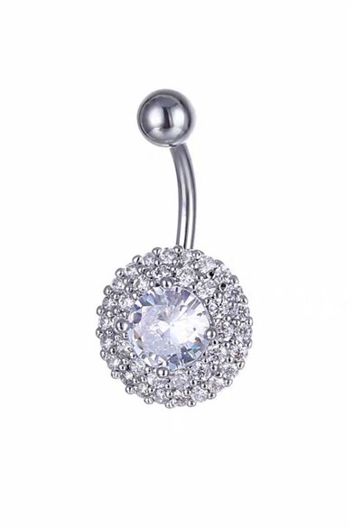 Gümüş Renk Taşlı Cerrahi Çelik Göbek Piercing