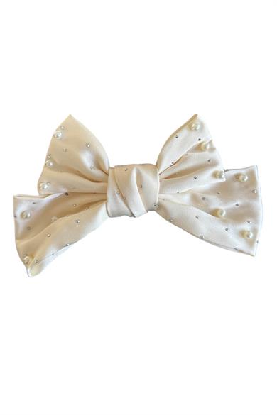 Krem Renk Kurdele Figürlü İnci Ve Taş Detaylı Otomat Toka