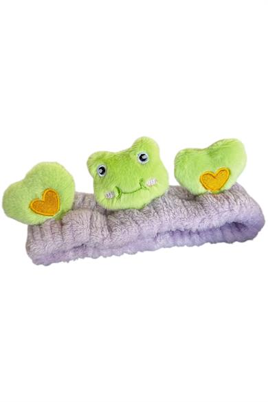 Lila Ve Yeşil Renk Kurbağa Figürlü Peluş Saç Bandı