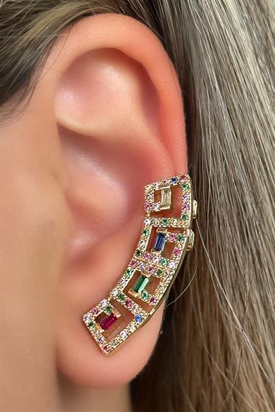 Altın Renk Taş Detaylı Ear Cuff (Tek)
