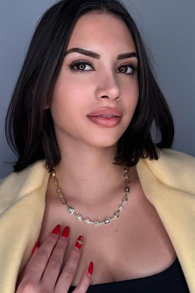 Altın Renk Taş Detaylı 14K Altın Kaplama VİP Kolye