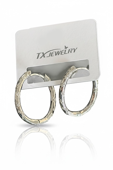 Gümüş Renk Taşlı 14K Altın Kaplama Tx Halka Küpe (Çift)