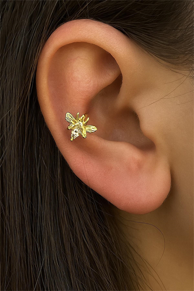 Altın Renk Arı Figürlü Cerrahi Çelik Tragus/Kıkırdak Küpe/Piercing (Tek)