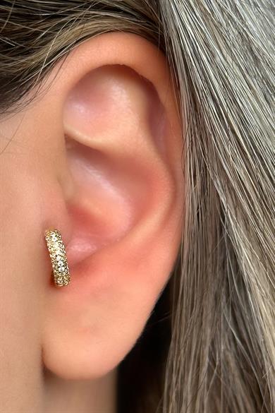 Altın Renk Taş Detaylı Çelik Halka Tragus/Kıkırdak Küpe/Piercing (Tek)