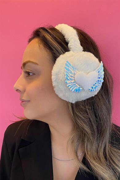 Beyaz Renk Kalp Detaylı Peluş Kulaklık