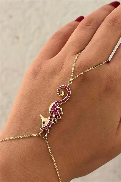 Altın Renk Deniz Atı Figürlü 14K Altın Kaplama TX Şahmeran