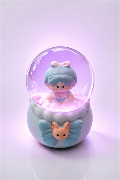 Mavi Renk Kız Figürlü Işıklı Mini Küre