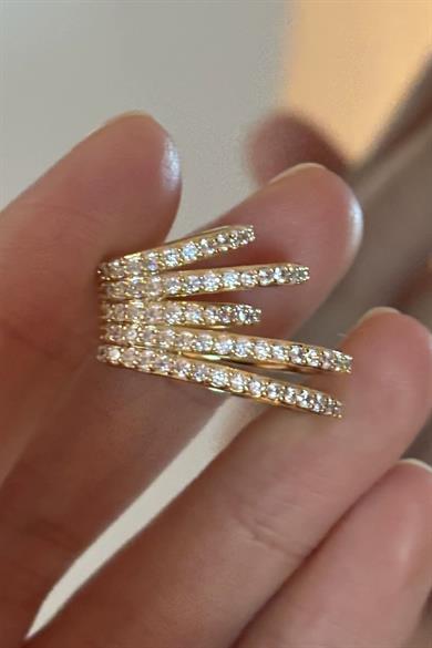 Altın Renk Taş Detaylı 14K Altın Kaplama TX Ear Cuff (Tek)