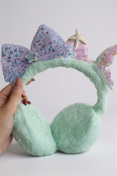 Turkuaz Ve Pembe Renk Karışık Figürlü Çocuk Peluş Kulaklık