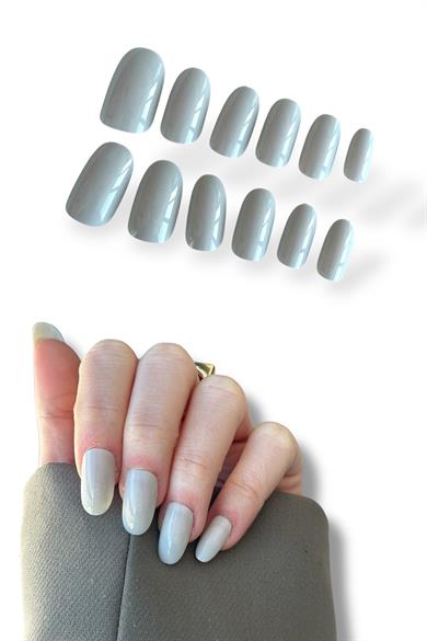 12li Açık Gri Renk Takma Tırnak Set (Yapıştırıcılı)