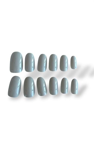 12li Açık Gri Renk Takma Tırnak Set (Yapıştırıcılı)