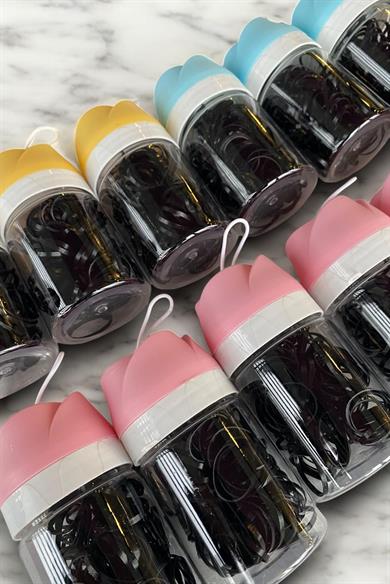 12li Gül Figürlü Siyah Renk Perma Lastik Toka
