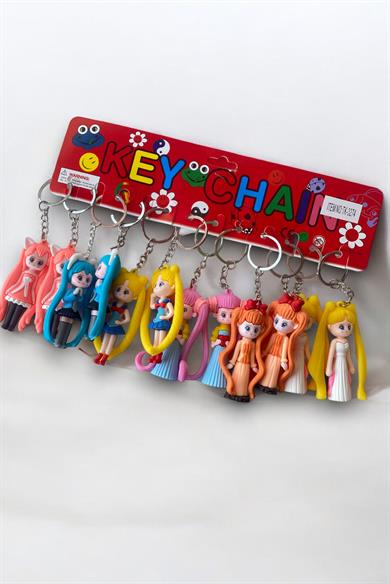 12li Karışık Renk Kız Figürlü Anahtarlık Set