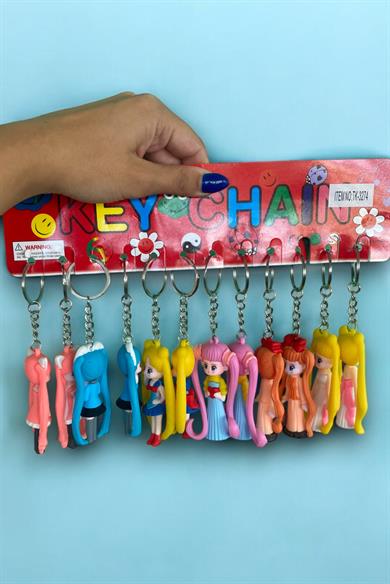 12li Karışık Renk Kız Figürlü Anahtarlık Set