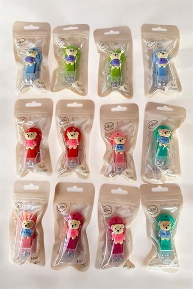 12li Karışık Renk Ayıcık Figürlü Tırnak Makası Set