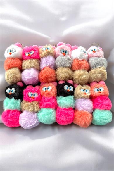 12li Karışık Renk Baykuş Figürlü Anahtarlık Set