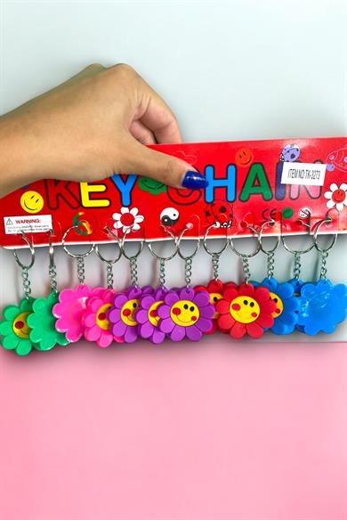 12li Karışık Renk Çiçek Figürlü Anahtarlık Set