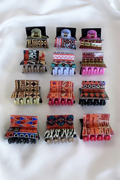 12li Karışık Renk Desenli Mandal Toka Set