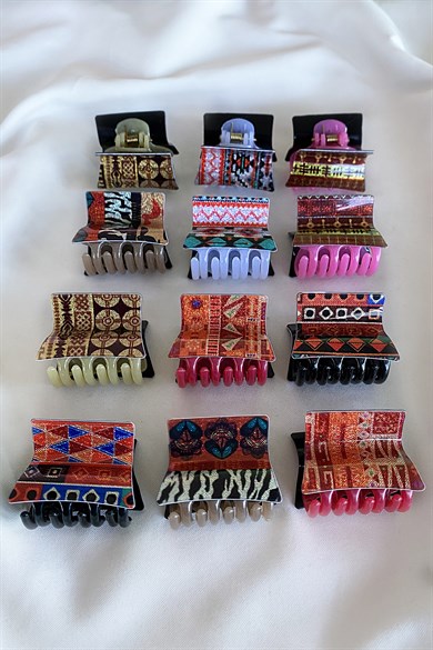 12li Karışık Renk Desenli Mandal Toka Set