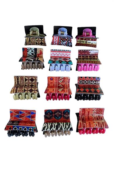 12li Karışık Renk Desenli Mandal Toka Set