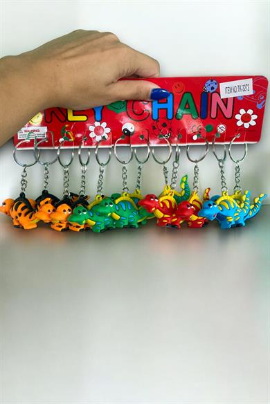 12li Karışık Renk Dinazor Figürlü Anahtarlık Set