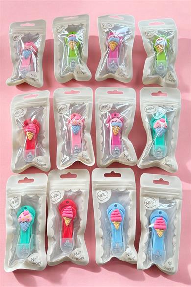 12li Karışık Renk Dondurma Figürlü Tırnak Makası Set