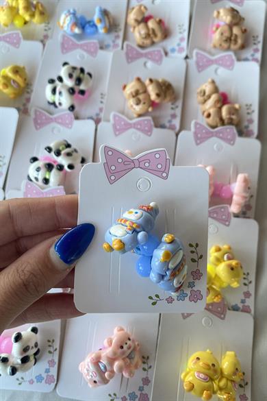 12li Karışık Renk Hayvan Figürlü Lastik Toka Set