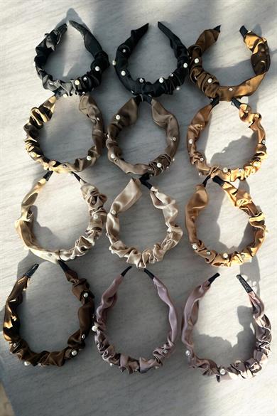 12li Karışık Renk İnci Ve Taş Detaylı Büzgülü Taç