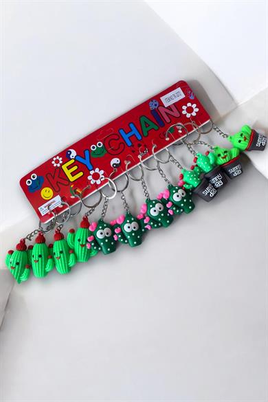 12li Karışık Renk Kaktüs Figürlü Anahtarlık Set