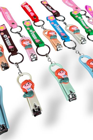 12li Karışık Renk Kız Figürlü Tırnak Makası/Anahtarlık Set