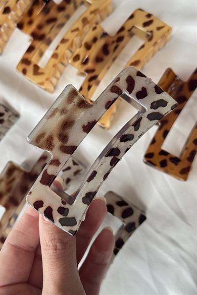 12li Karışık Renk Leopar Desenli Kemik Mandal Toka