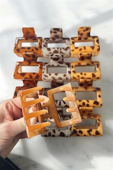 12li Karışık Renk Leopar Desenli Kemik Mandal Toka Set